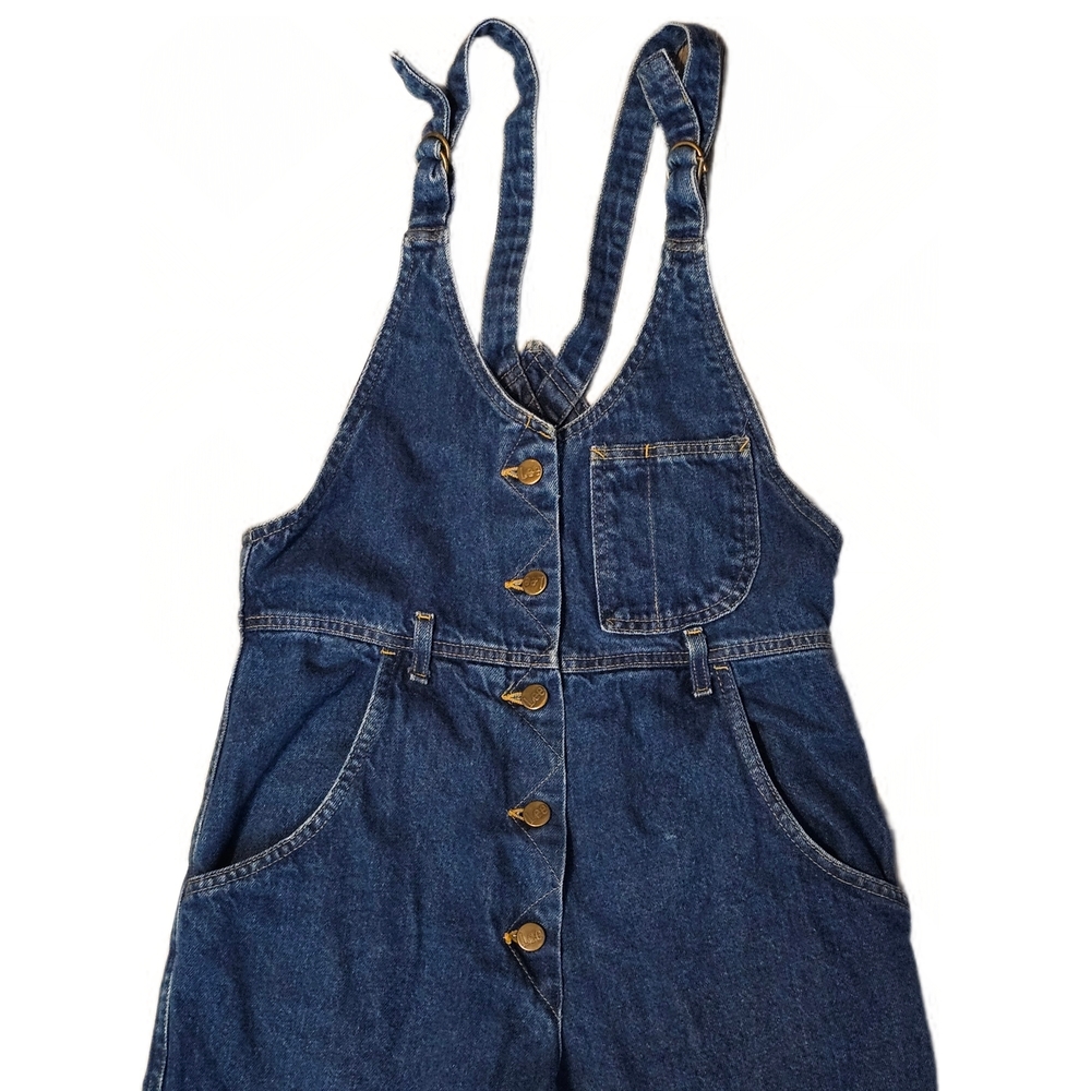 Vintage Lee Womens Denim Bib Overalls Button Front Taper Leg Size 3 Made In USA - Picture 3 of 12